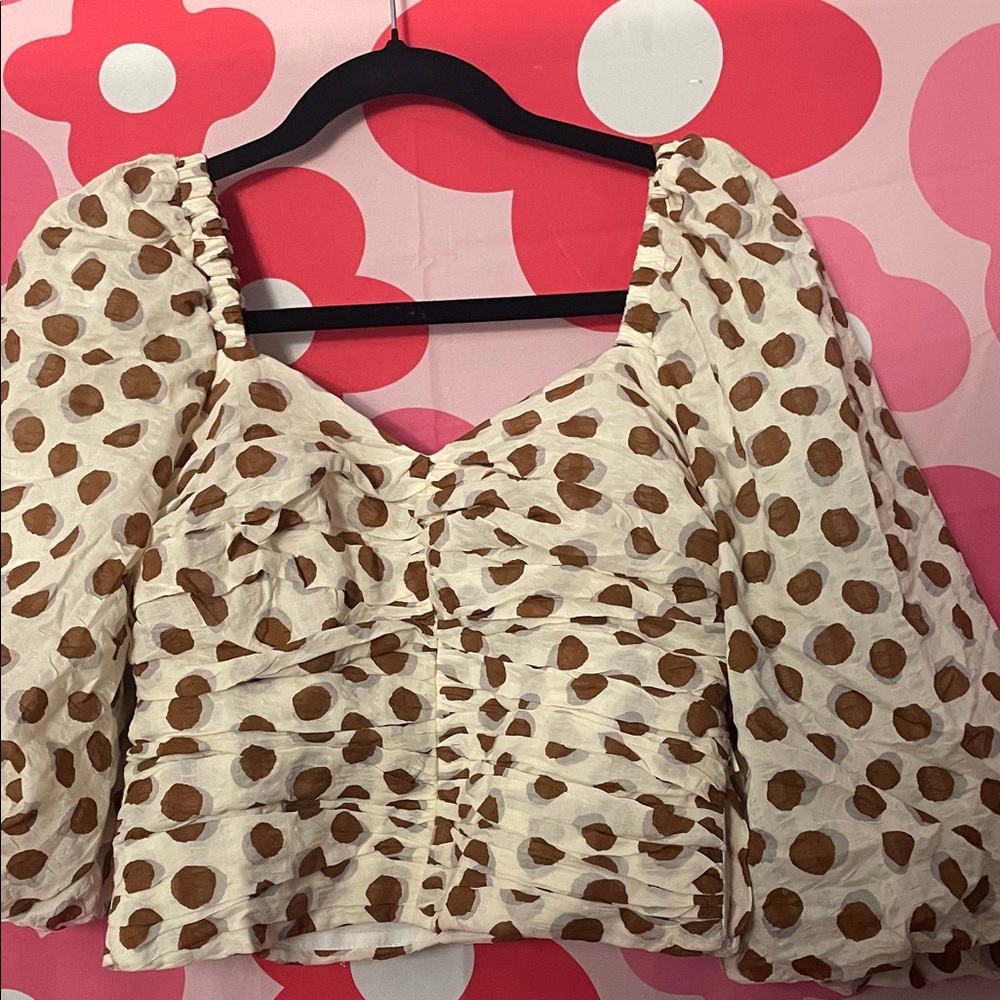 Chic Cream and Brown Polka Dot Blouse